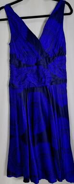 Monsoon Silk Blend Blue A-Line Midi Lined Pleated Dress Women Size 6
